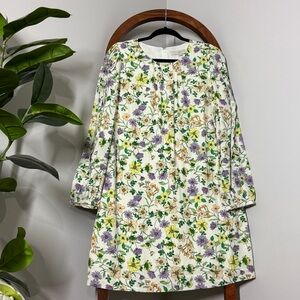 Loft 12 White Floral Linen Blend Long Sleeve Shift Dress